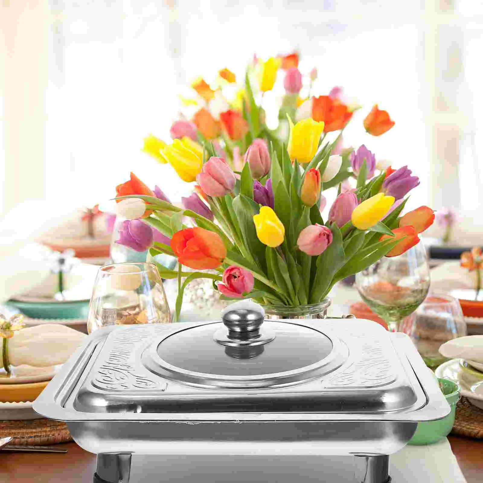 

Steel Buffet Server Dish Simple Tray Serving Square Pan Combination Cover Fruit Dishes Holder Stainless Plates Food Banquet