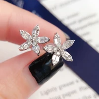 delicate crystal flower stud earrings for women full bling bling cubic zirconia stylish ladys accessories party jewelry