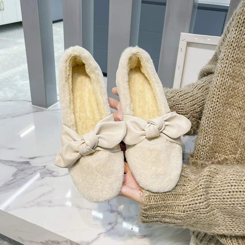 

Doudou Shoes Women Winter Plus Velvet Pure Color Plush Shoes Women 2021 New Fashion Cotton Shoes Fairy Style One-step Pumps