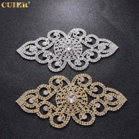 2pcslot 8 515 8cm gold base rhinestones crystal sewing appliques for women dresses sew on craft decorations for wedding dress