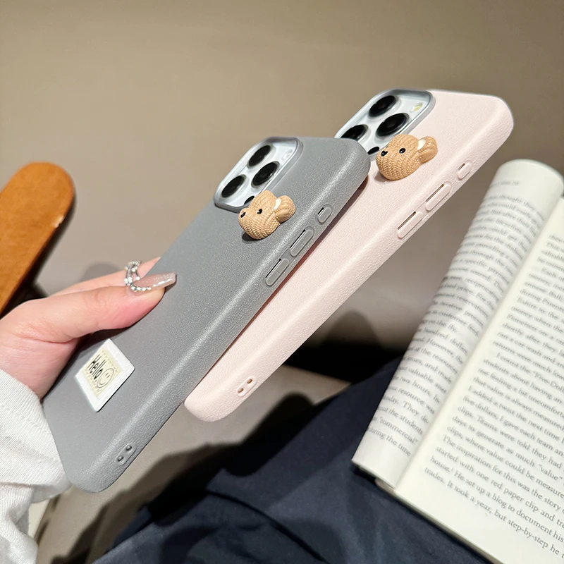 Силиконовый чехол для телефона с милым 3D медведем и узором личи iPhone 15 16 11 12 13 14 Pro Max