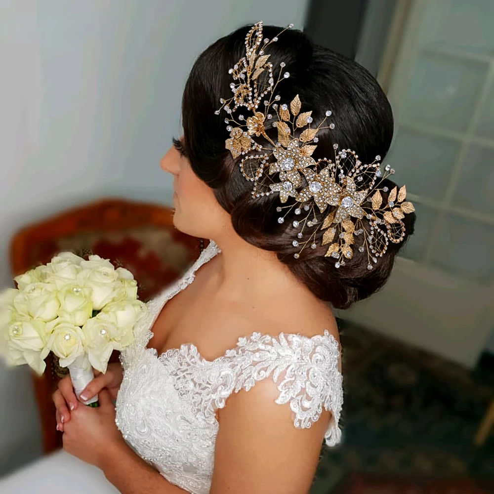 

Gold Silver Flower Girl Wedding Hair Accessories Pageant Crown and Tiara Jewelled Handmade Headband Diamond Headpiece for Women