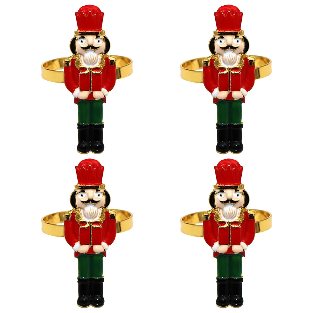 

4 Pcs Napkin Rings Decor Dining Table Christmas Decoration Buckle Adornment Nutcracker Hotel Holders Metal