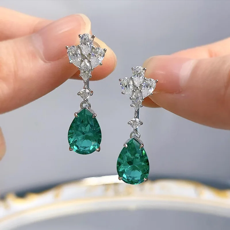 

2023 New Paraiba New Color Series 8 * 12mm Pear Shaped Droplet Earrings Hot Selling for Women's Live Broadcasting