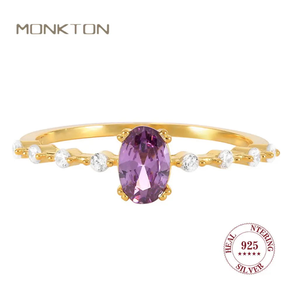 

Monkton S925 Sterling Silver Fashion Oval Rings for Women Colorful Diamond Lady Wedding Ring Purple Zirconia Rings Anillos