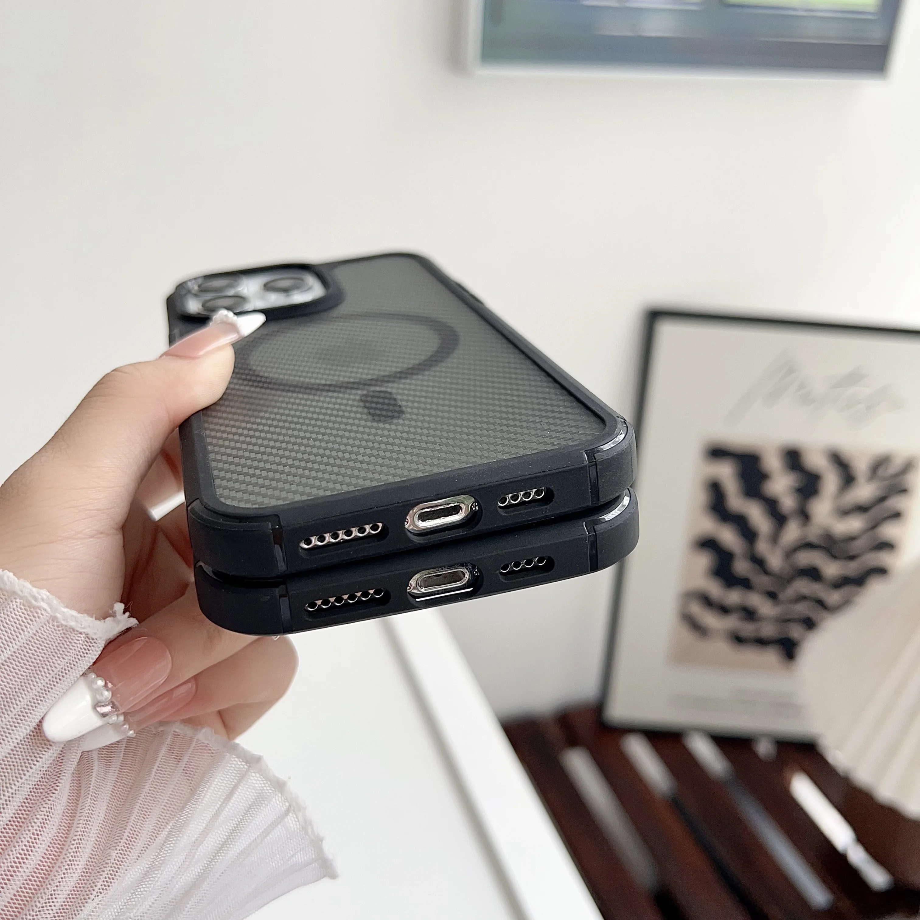 Оригинальный защитный Магнитный чехол из углеродного волокна для Magsafe Samsung S24 S23 S22