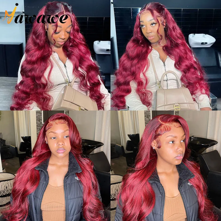 Волосы Ywawe волнистые волосы бордового цвета 99J парик без клея с предварительным