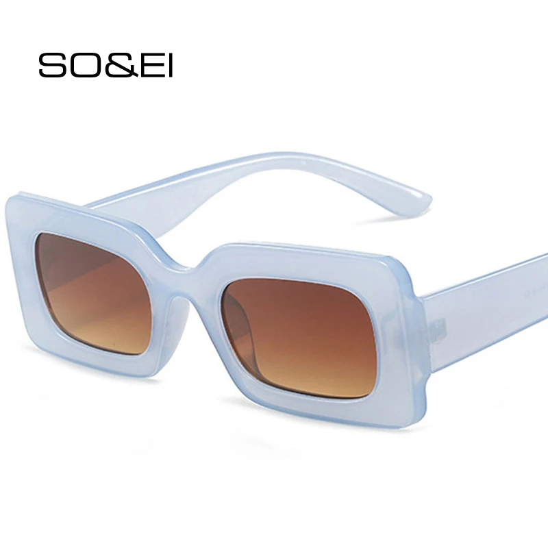 

SO&EI Ins Popular Fashion Small Rectangle Jelly Colors Sunglasses Women Shades UV400 Retro Punk Tea Gradient Square Sun Glasses