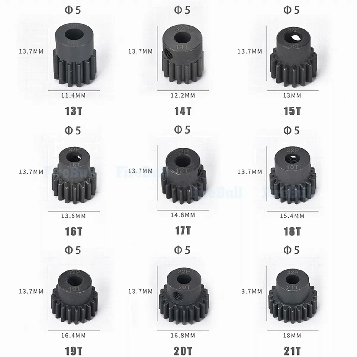 M.8 32DP 5mm Mod .8 13T 14T 15T/16T 17T 18T/19T 20T 21T Metal Pinion Motor Gear for 1/10 1/8 RC Buggy Car Monster Truck