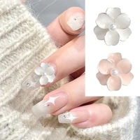 10pcs 6 petals white flower nail parts adorn with pearl double layer oil bright camellia flowers metal manicure nail accessories