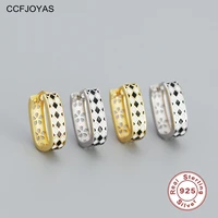 ccfjoyas 925 sterling silver black and white checkerboard punk rock enamel drip oil u shaped earrings for women fine jewelry