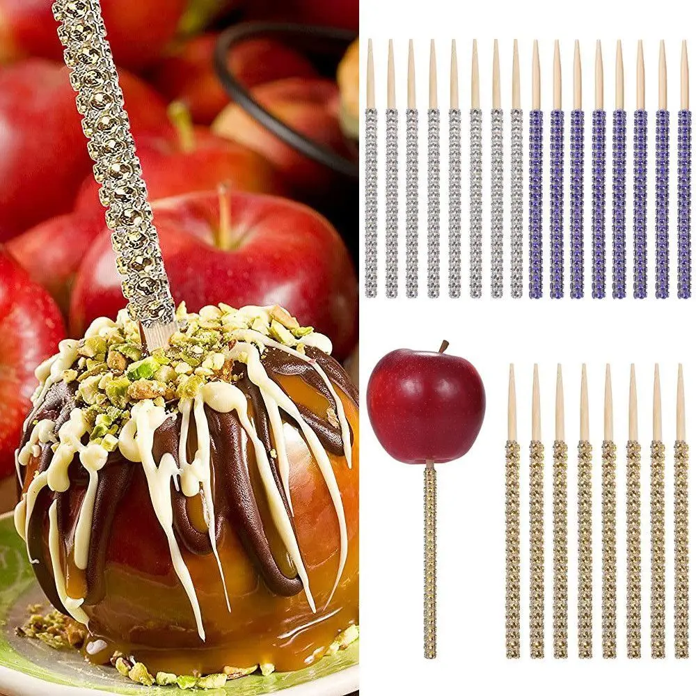 

Rhinestone Apple Sticks Bamboo Party Decoration Supplies Cake Chocolate Caramel Sticks Bling Candy Sticks Buffet Salad
