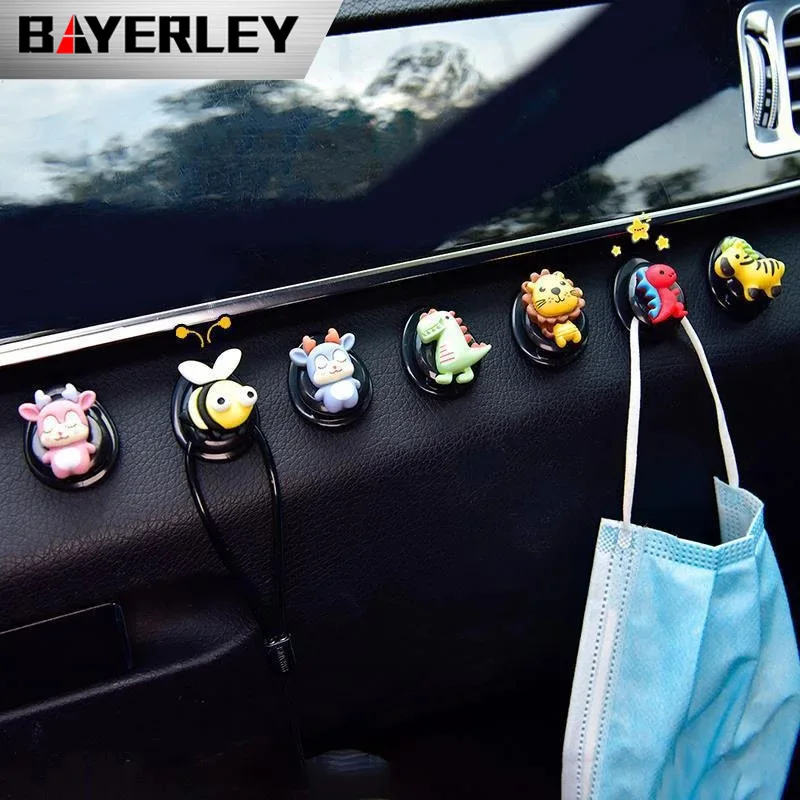 

5pcs Car Seat Back Hook Multi-funct Compact Car Interior Front Rear Seat Paste Storage Cute Cartoon Animal Car Products