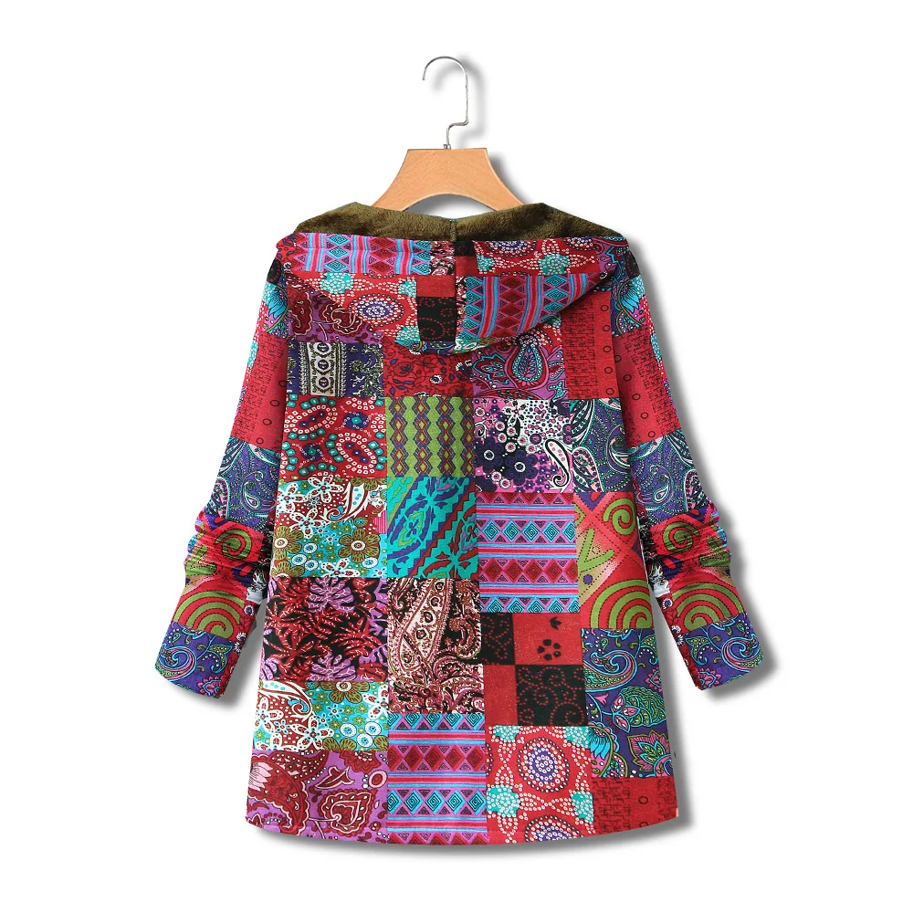 Autumn and winter new national style cotton dress fashion cotton linen hooded cotton dress plush loose coat women