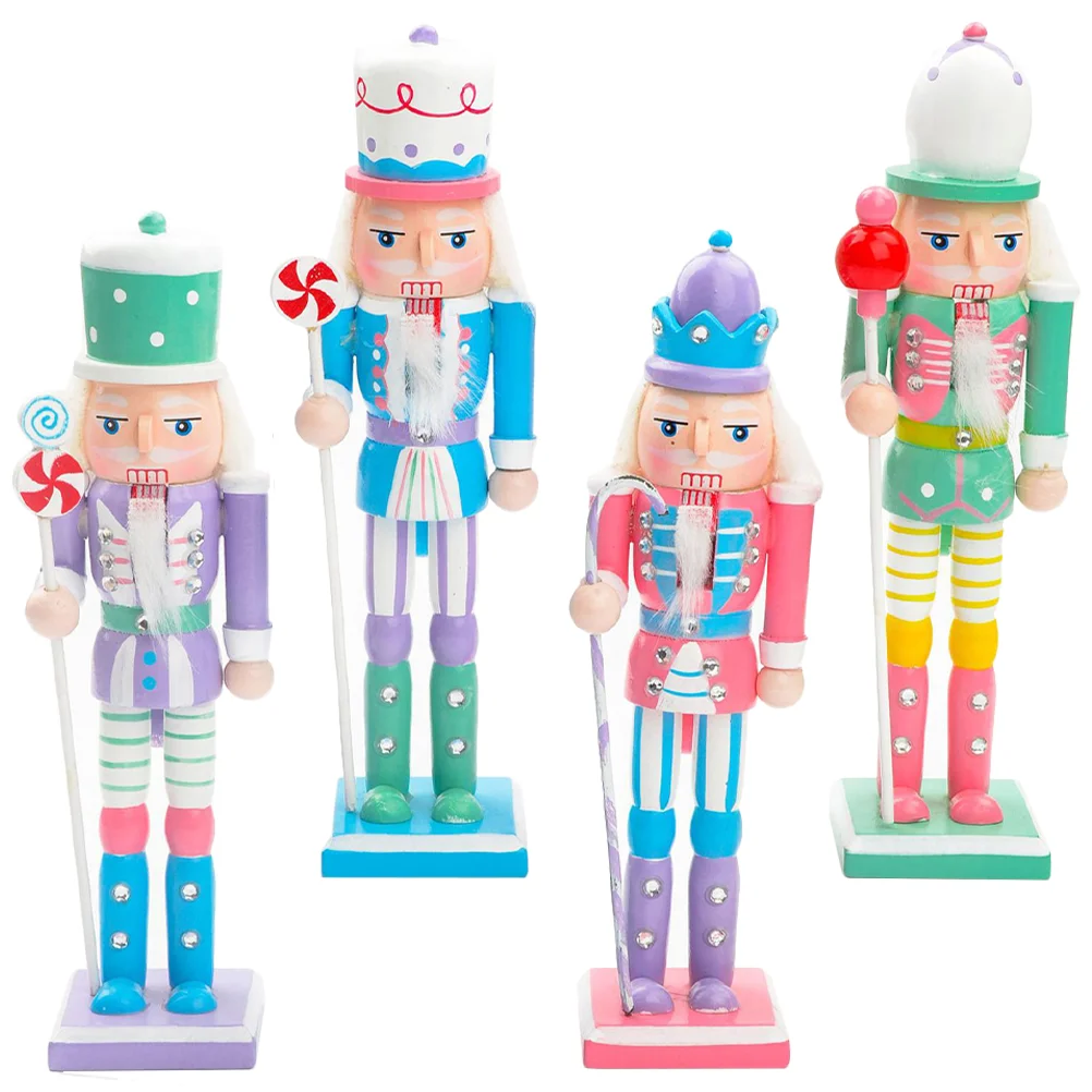 

4 Pcs Christmas Ornaments Nutcracker Decorations Xmas Nutcrackers Walnut Soldier Scene Layout Supplies Wood Puppets Craft