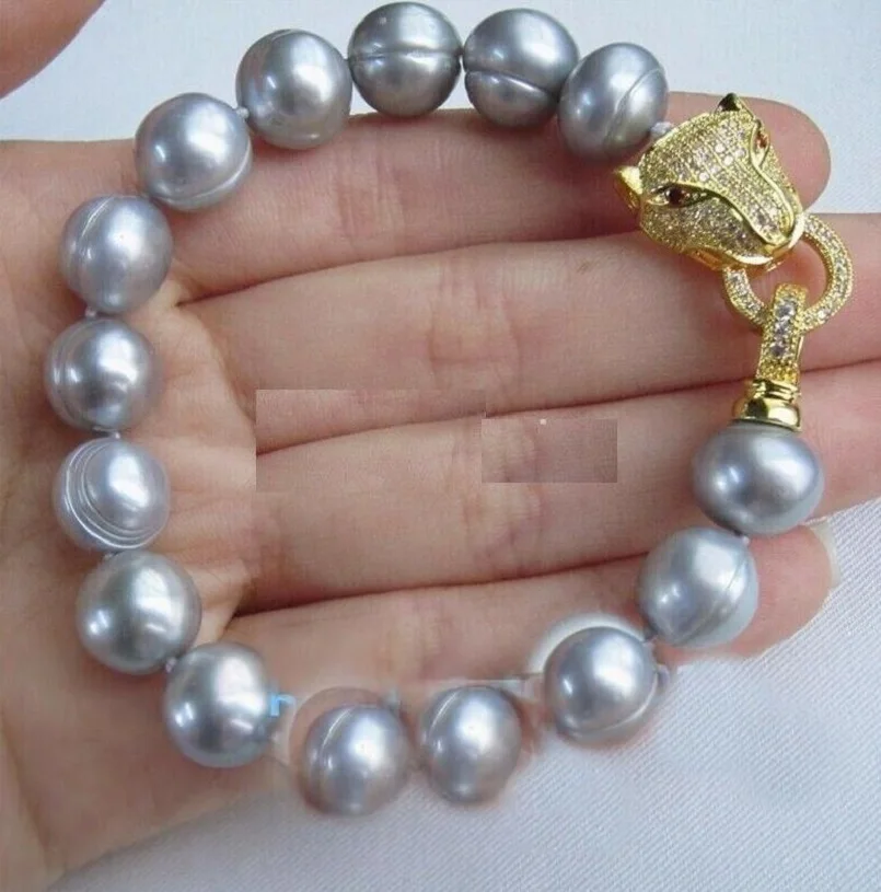 

Charming AAA 11-12mm Real Natural South Sea Grey Baroque Pearl Bracelet 8 inches
