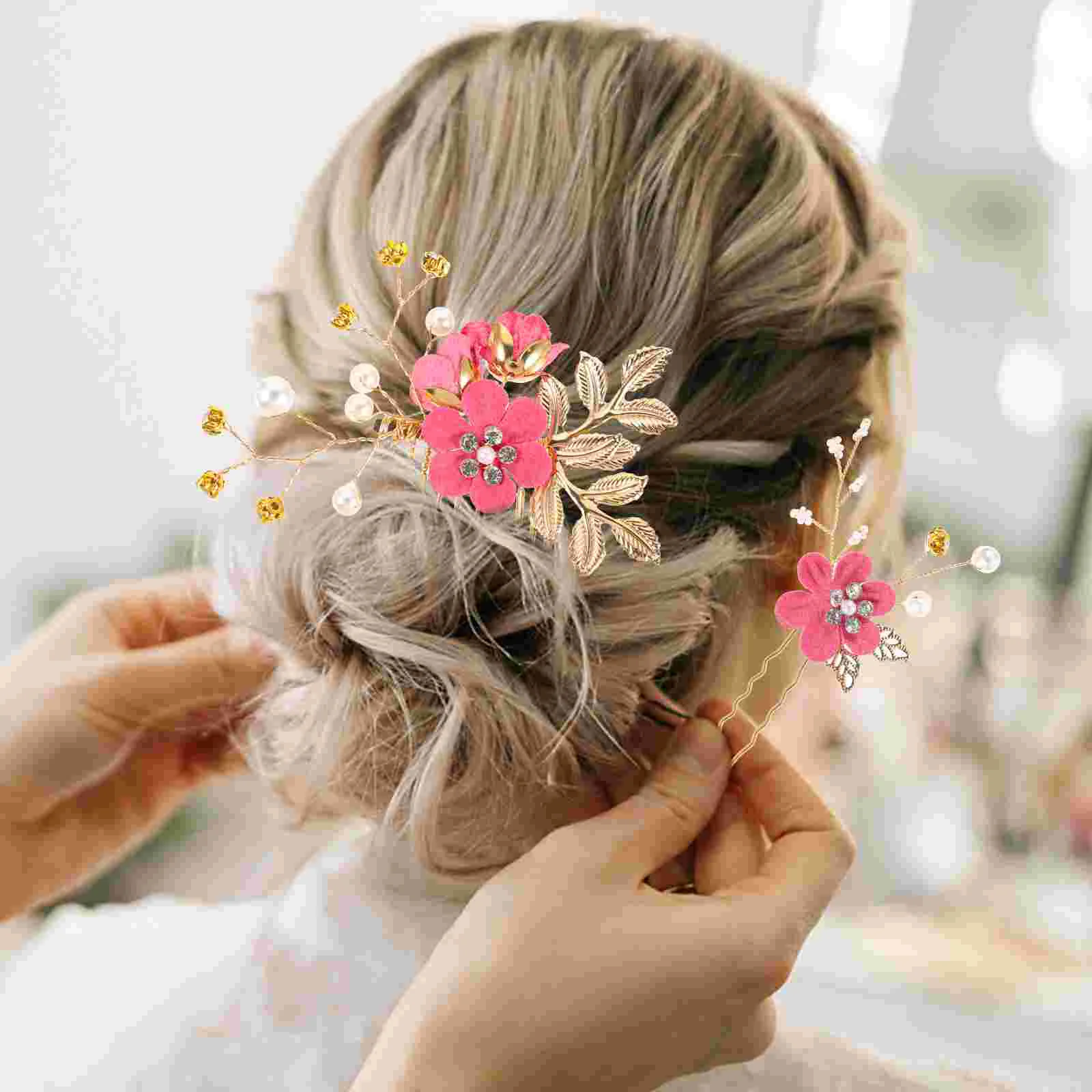 4 Pcs Floral Bridal Headpiece Fancy Vintage Decor Girls Hair Accessories Rhinestone Side Combs for Bride Jasmine