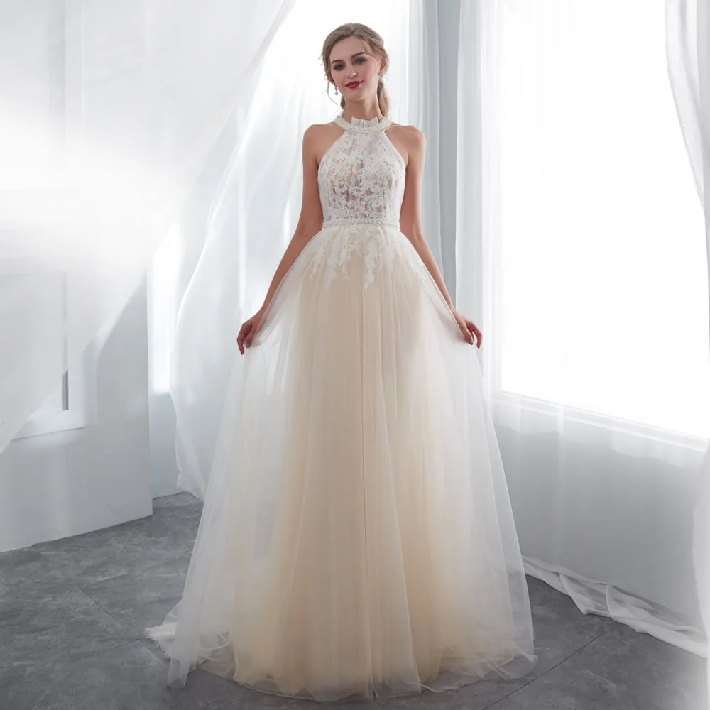 

New Simple Embroidery Maxi Dress Long Sleeveless Tulle Prom Dress Floor Length Draped Lace Evening Party Gown for Women 2022