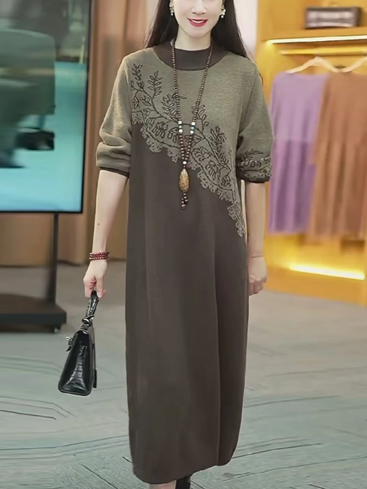 Осенне-зимнее платье женское новое трикотажное базовое с длинными рукавами