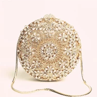 luxury women fashion crystal rhinestone flower clutch purse special round evening bag banquet dress dinner handbags