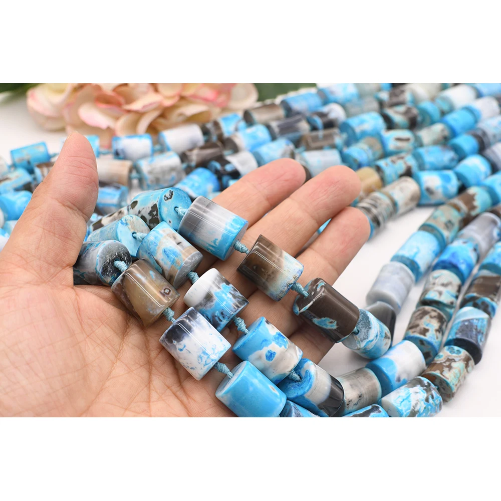 

15X18mm Natural Smooth Columnar shape Blue Fire Agate stone Beads For DIY necklace bracelet jewelry make 15 "free delivery