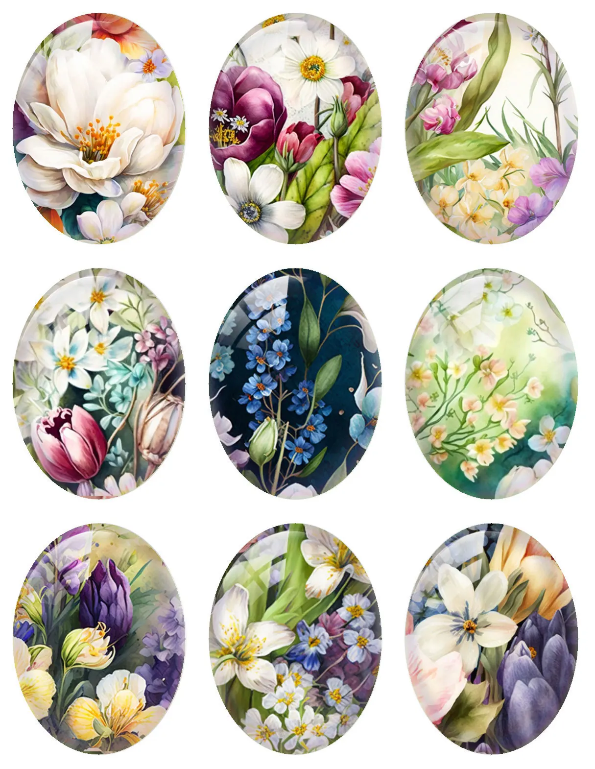 10 шт./лот белый зеленый фиолетовый цветок овальный фото стеклянный кабошон с