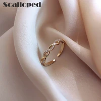 scalloped trendy braided twist open ring korean fashion crystal zircon adjustable finger accessory woman statement jewelry