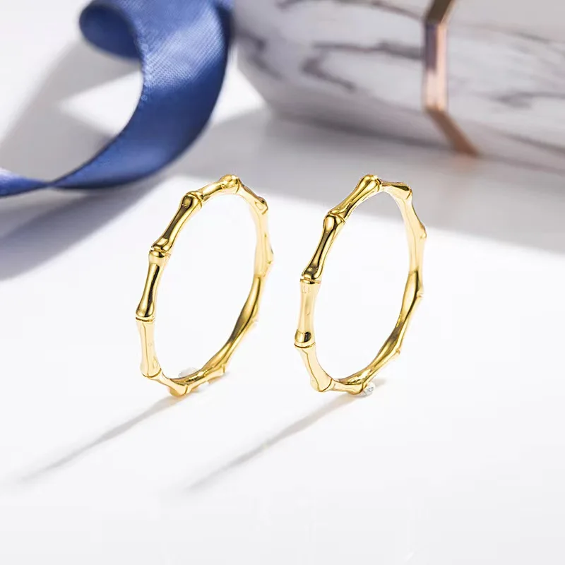 

925 Sterling Silver Electroplating 18K Gold Bamboo Ring Simple Fashion Bamboo Rings Merry Christmas Exquisite Jewelry for Women