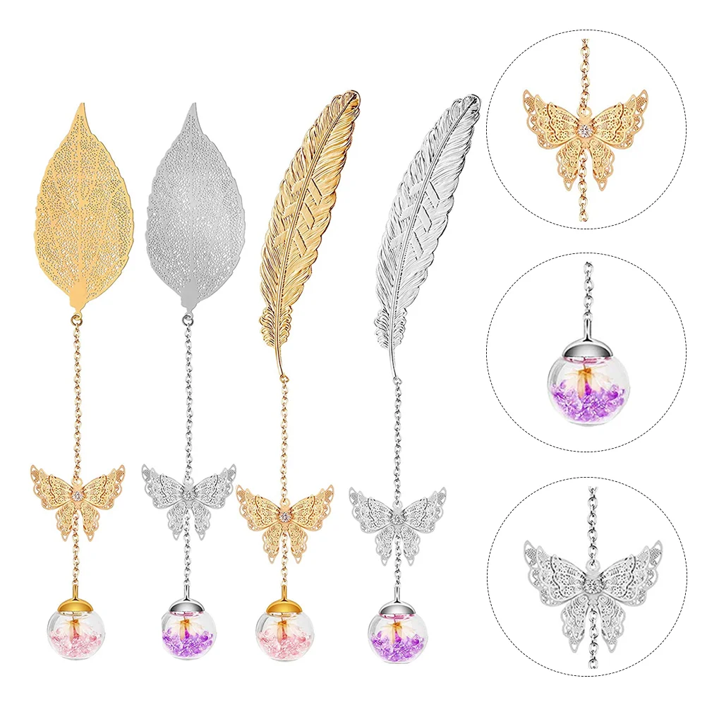 

4pcs Metal Feather Leaf Shape Students with Chic Pendant