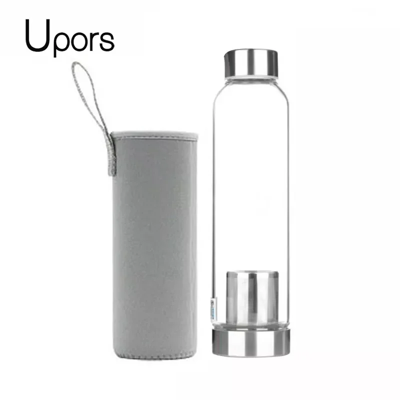

UPORS 550ML High Temperature Resistant Glass Sport Water Bottle with Tea Infuser + Protective Bag Water Bottle