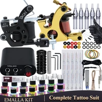 emalla tattoo machine set complete tattoo kit with power supply tattoo neeldes inks beauty tools accessories tattoo supplies