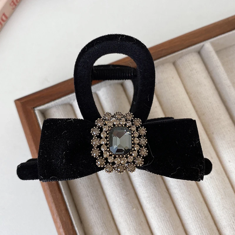 Заколка для волос с бантом из стразов во французском стиле ретро бархатная