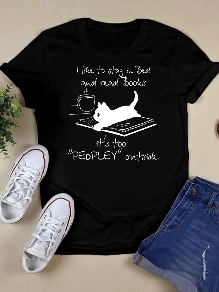 

Футболка женская с графическим рисунком, трендовая Милая рубашка с коротким рукавом, с принтом кота 90-х, модная одежда с животными