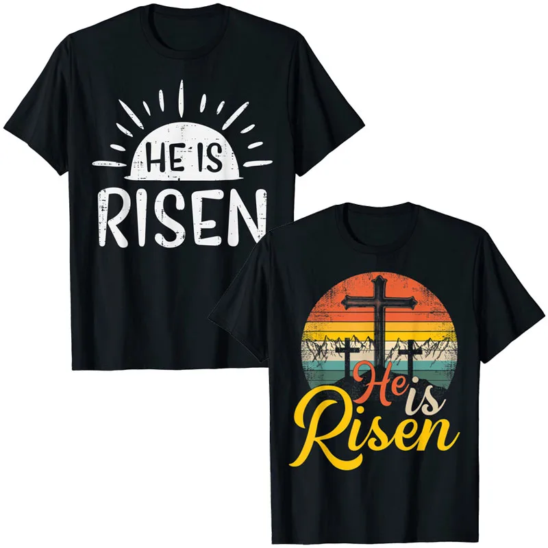 

He Is Risen - Christian Easter Jesus T-Shirt Easter Day Funny Tee Sun Resurrection Men Women Kids Outfits Short Sleeve Blouses