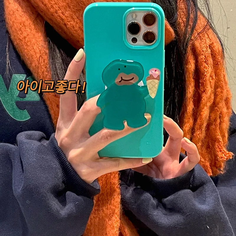 

3D INS Cartoon Dinosaur Phone Case For iPhone 13 12 11 Pro Max XR XS X 7 8 Plus SE Mini Shell With Holder Soft Stand Cute Cover