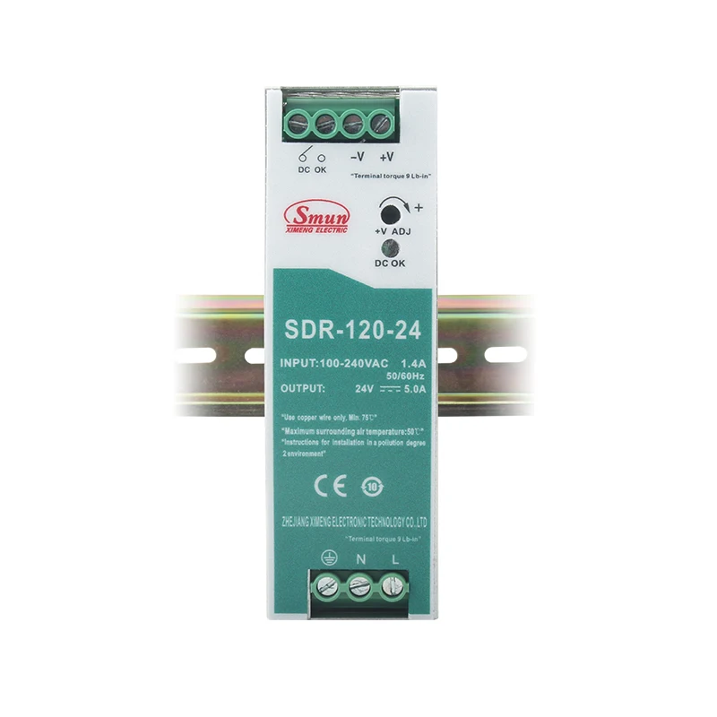 

SMUN SDR-120-24, источник питания на Din-рейку 120-В переменного тока в 24 В, 5 А, Вт