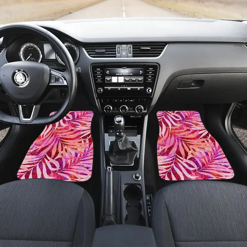 

Pink Purple Peach Leaves Floral Flowers Car Floor Mats Set, Front and Back Floor Mats for Car, Car Accessories