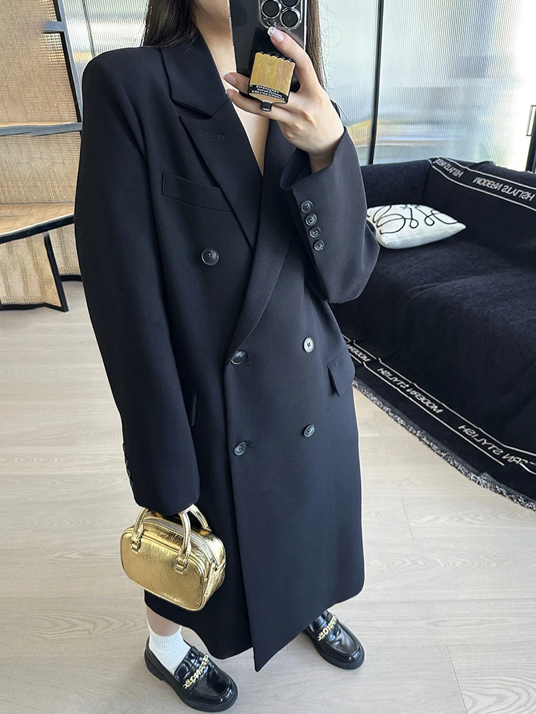[LANMREM] Офисные женские длинные пиджаки для женщин двубортная модная свободная