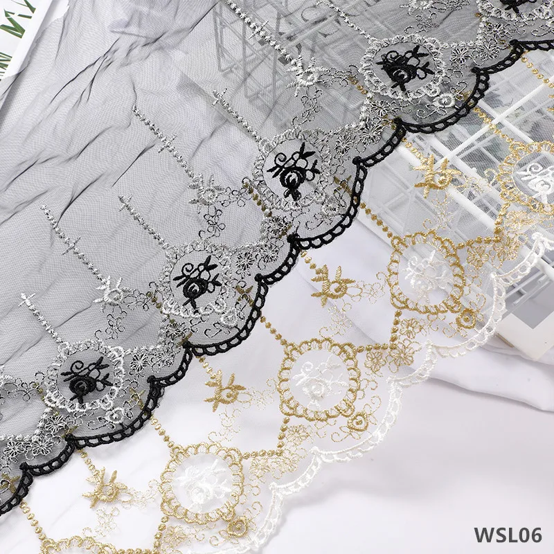 

24CM Width 5Yards Lolita Embroidered Mesh flower Lace Trims Lace garment Fabric DIY Dance Dress Sewing accessories WSL06