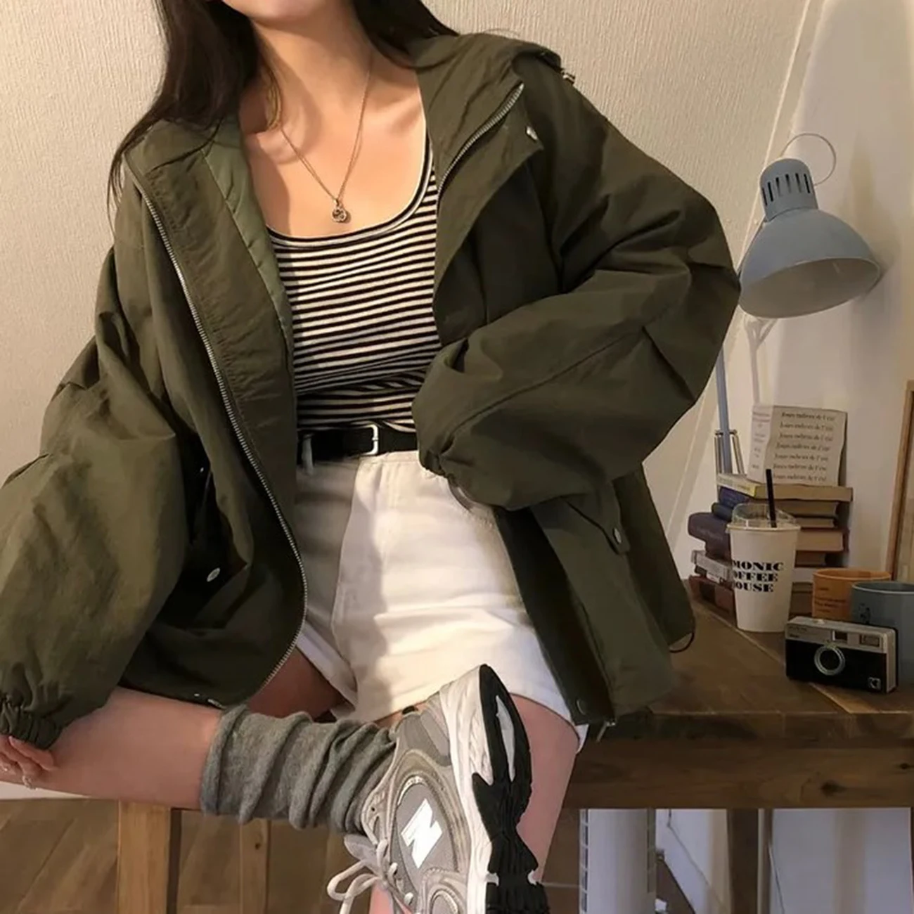 Женские Стильные Одноцветные Свободные Куртки С Капюшоном В Стиле Сафари