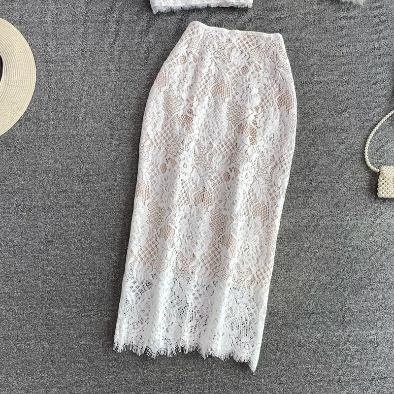 Комплекты полых юбок с кружевным крючком и цветочным принтом жилет-бретелька