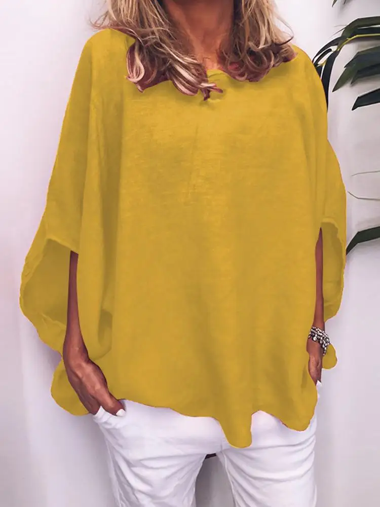 

Рубашка ZANZEA женская с полурукавами, свободная повседневная однотонная модная блузка с круглым вырезом, модная туника оверсайз, на весну