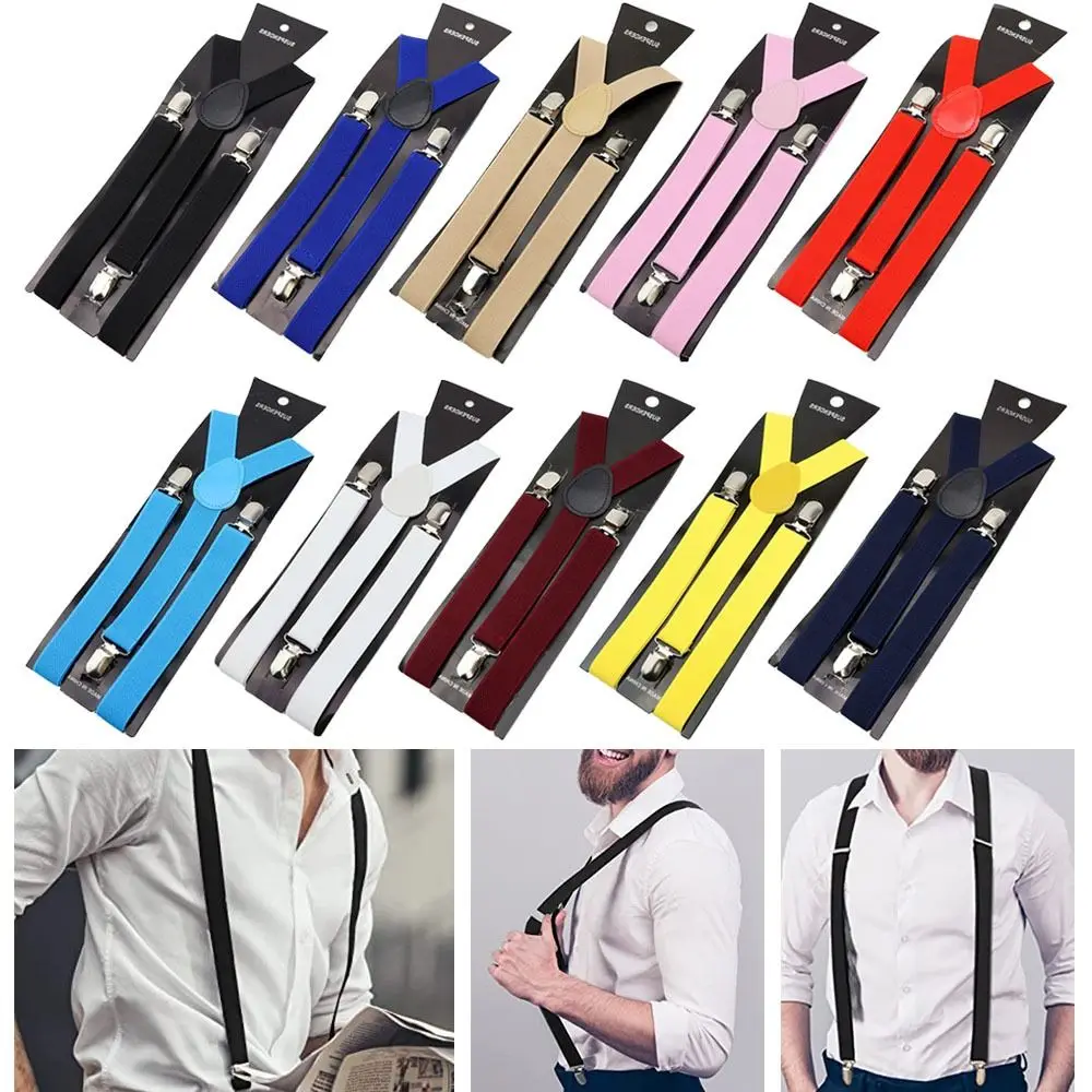 

New Fashion Gift Solid Color Leather Suspenders Braces Adjustable Straps Elastic Unisex Suspenders