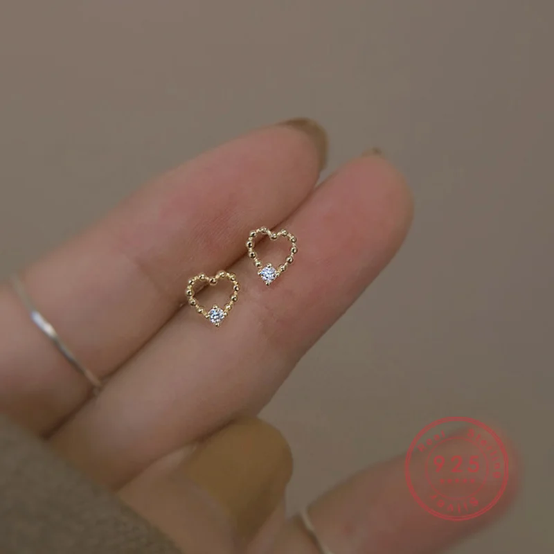 

Silver Color Luxury Zircon Plated 14K Gold Heart Stud Earrings For Women Fashion Wedding Jewelry Gift Accessories