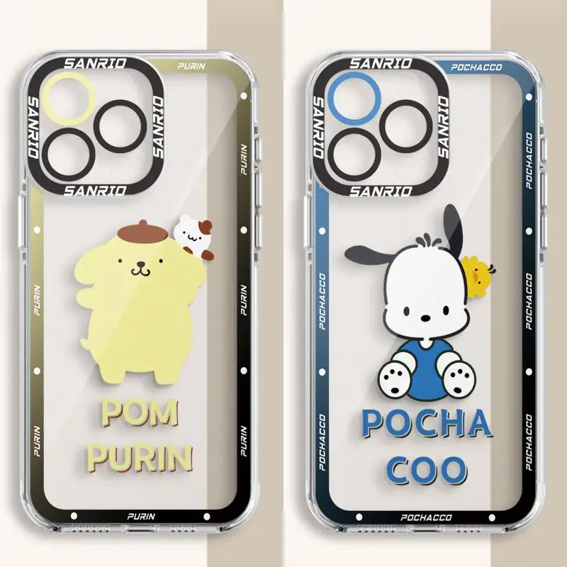 phone case For iPhone 14 13 12 Mini 11 Pro Max 15 8 X XR XS MSX 6 6S 7 SE 15Plus Clear fundas cover Japan Cartoon Kuromi Pochaco