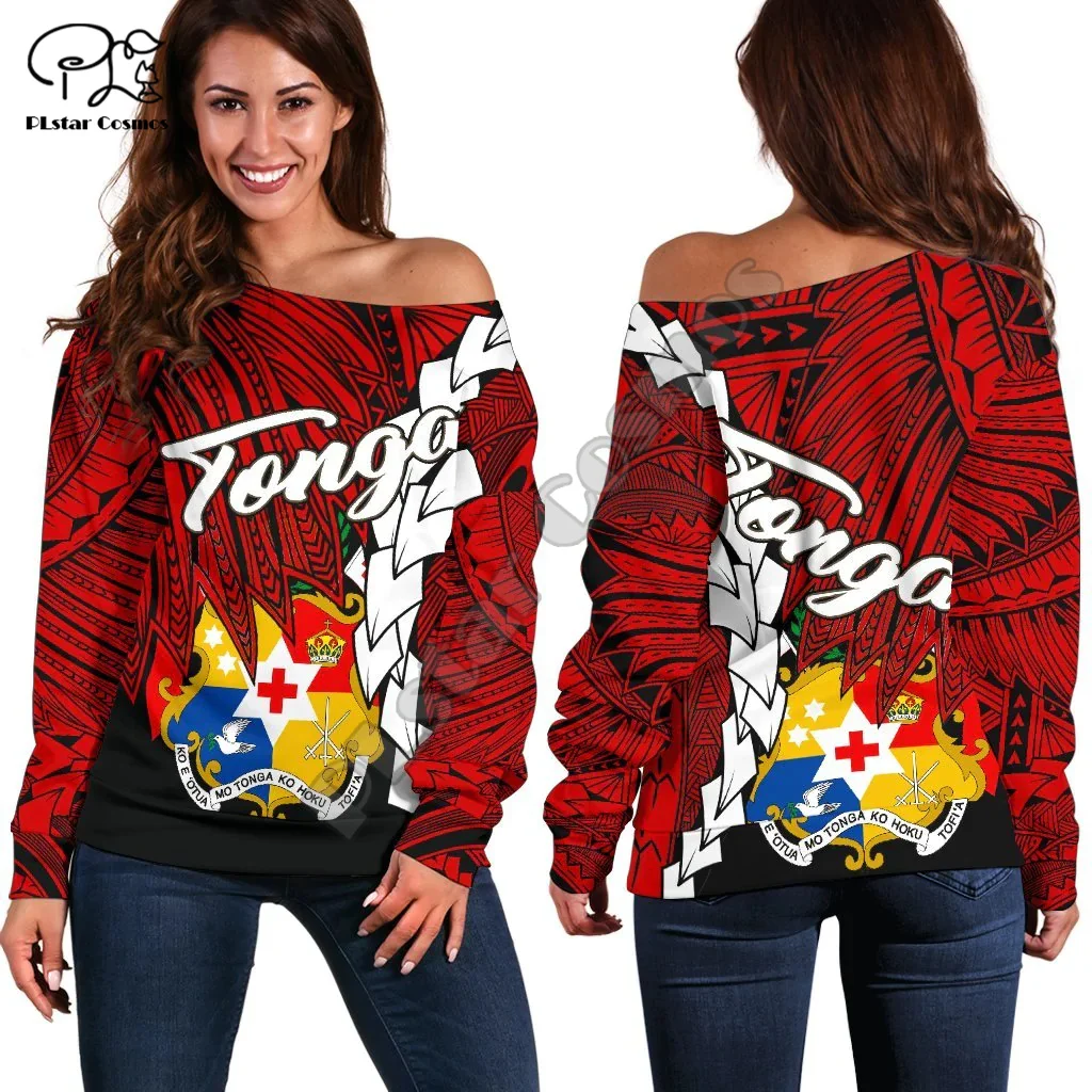 

Polynesian Country Tonga Island Flag Tattoo Tribal 3DPrint Women Casual Funny Harajuku Off Shoulder Sweatshirts Long Sleeves X3