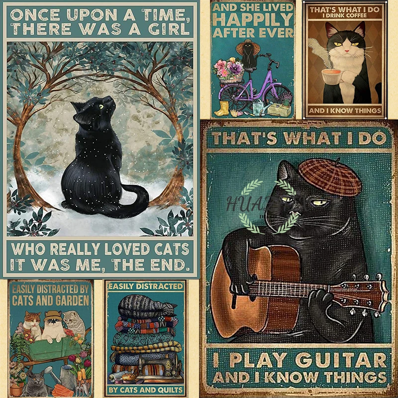 

Vintage Kraft Paper Framed Sign Cat and Music Tattoo Drink Napkin Read Wash Paw Bake Yoga Home Decoration Picture on The Wall