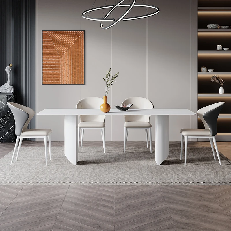 

White Table And Chair Combination Dining Room Small Furniture Balcony Design Rock Slab 6 People Minimalist Kitchen Table