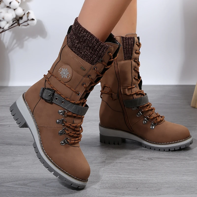 

Women Mid Calf Warm Chunky Chelsea Boots 2024 Winter Mid Heels Zipper Shoes Designer Motorcycle Boots New Walking Casual Shoes