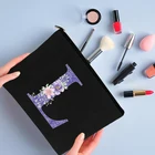 Косметичка для подружки невесты с фиолетовыми буквами и цветочным принтом, чехол для косметики, Женский органайзер для туалетных принадлежностей, сумка для хранения, кошелек, сумка для губной помады